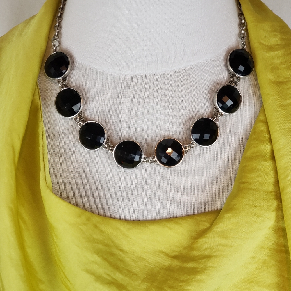 SILVER +BLACK FACETED ONYX NECKLACE